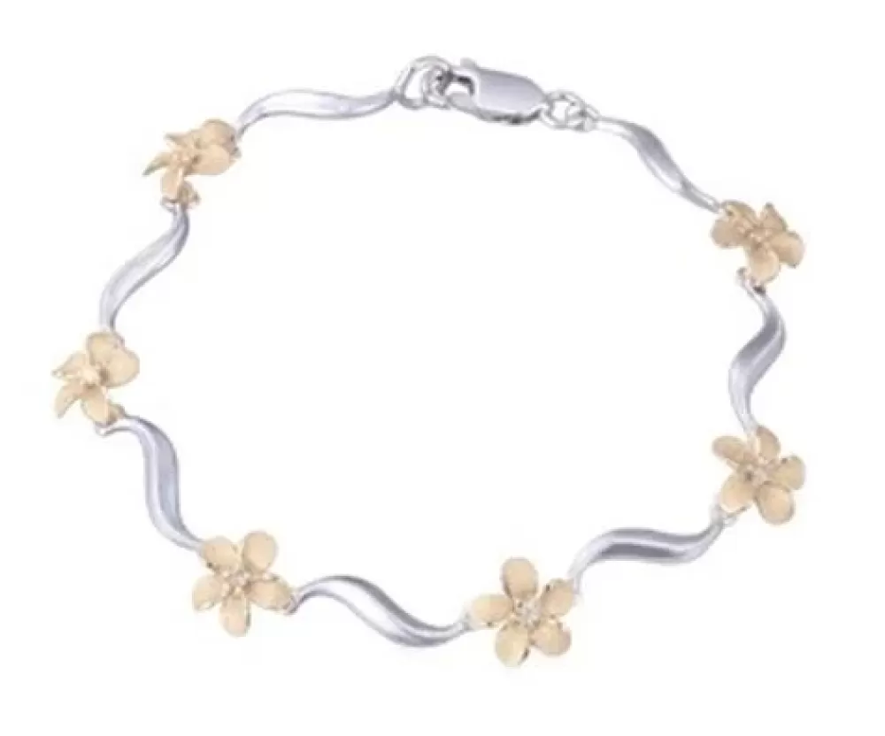 Hawaiian Jewelry | Denny Wong 2/Tone 14K Plumeria Lei Bracelet With 6 Diamonds