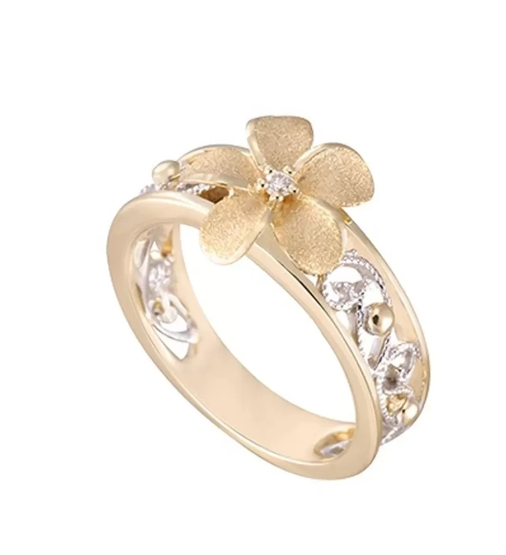 Hawaiian Jewelry | Denny Wong 2/Tone Chandelier Plumeria Diamond Ring