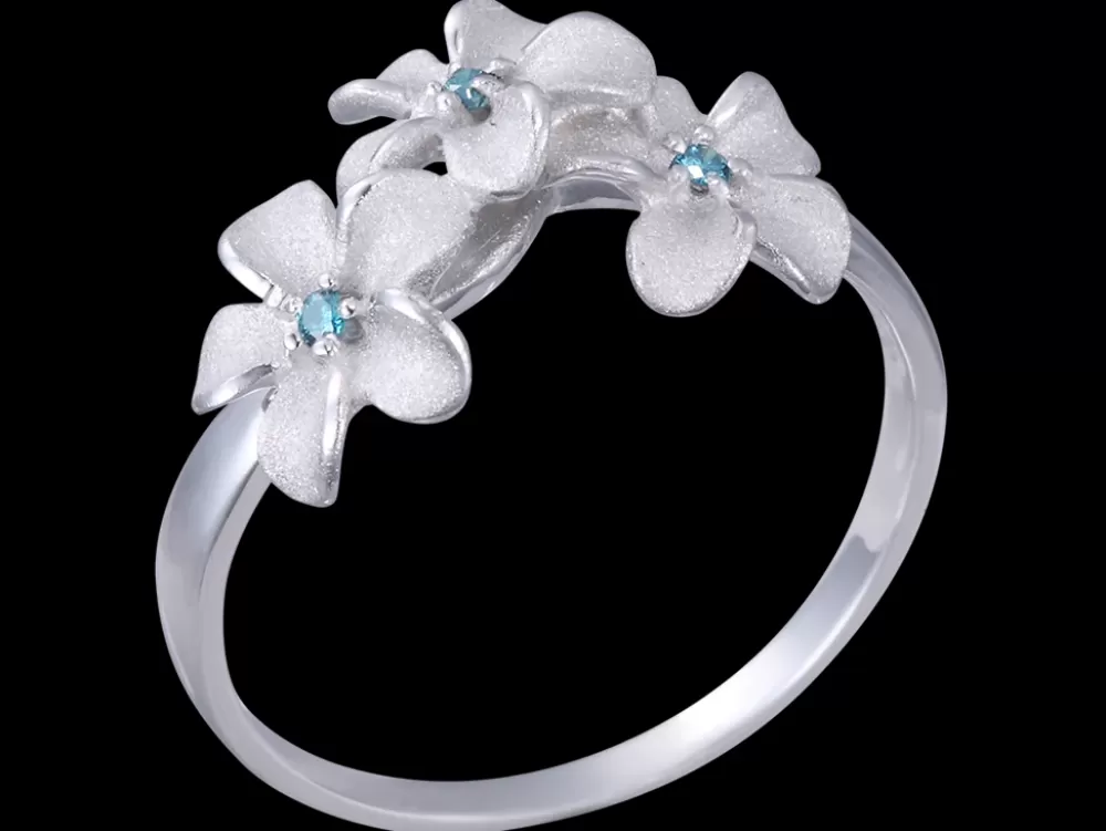 Rings | Denny Wong 8Mm 14K Plumeria Ring With 3 Blue Diamonds