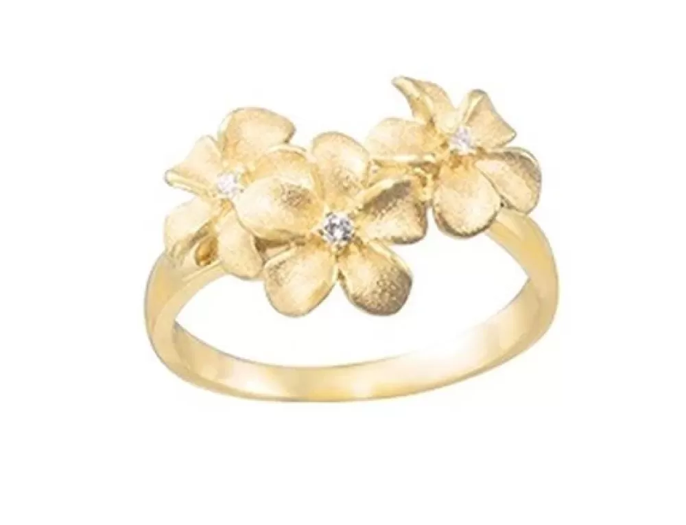 Rings | Denny Wong 8Mm 14K Plumeria Ring With 3 Diamonds