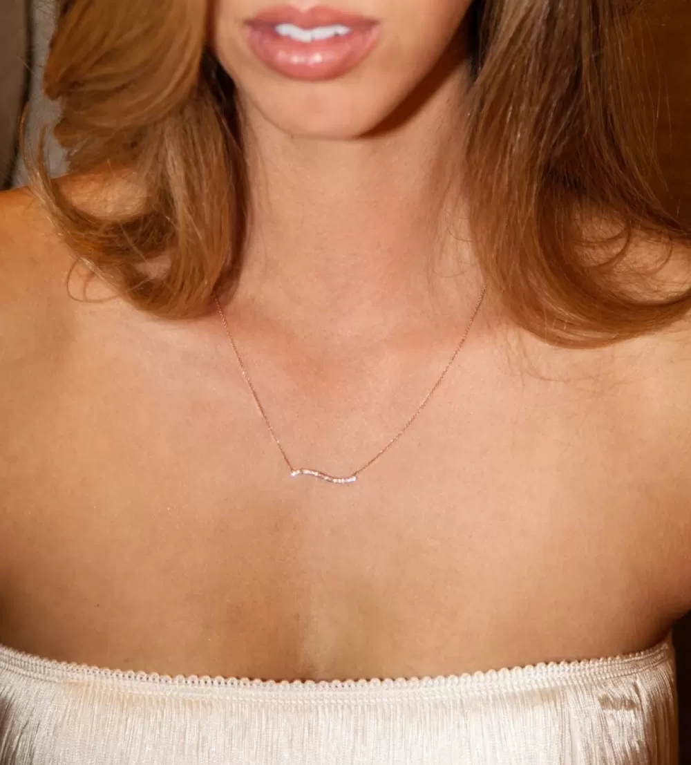 Pendants & Necklaces | Kate Alexandra Bermuda Wavy Diamond Bar Necklace Rose Gold