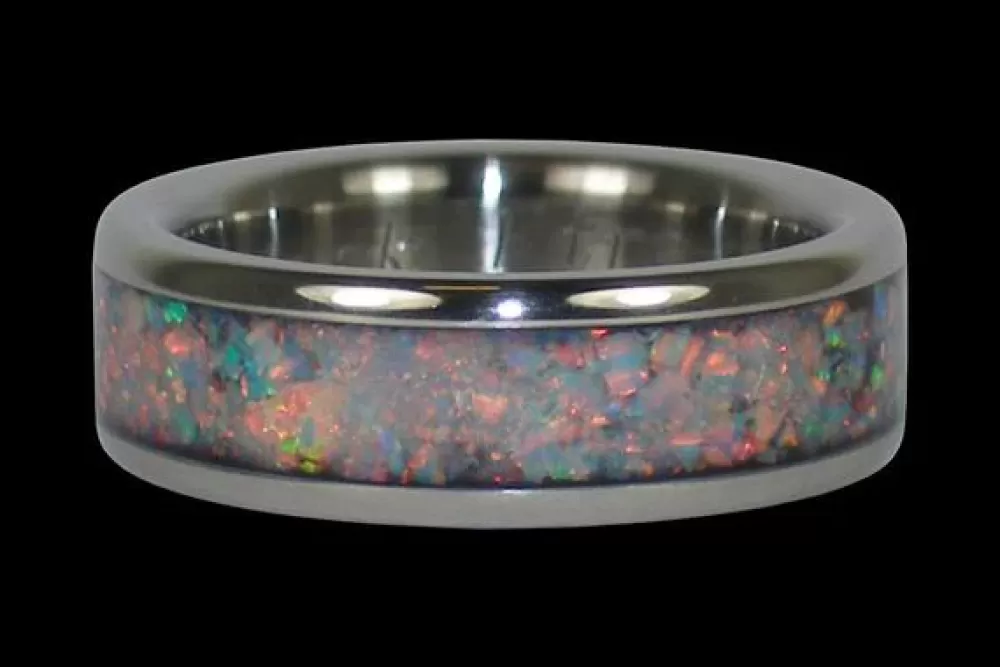 Rings | Hawaiian Titanium Rings Black Fire And Ice Opal Titanium Ring