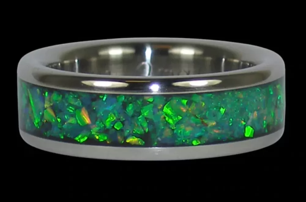 Rings | Hawaiian Titanium Rings Black Kiwi Green Opal Titanium Ring