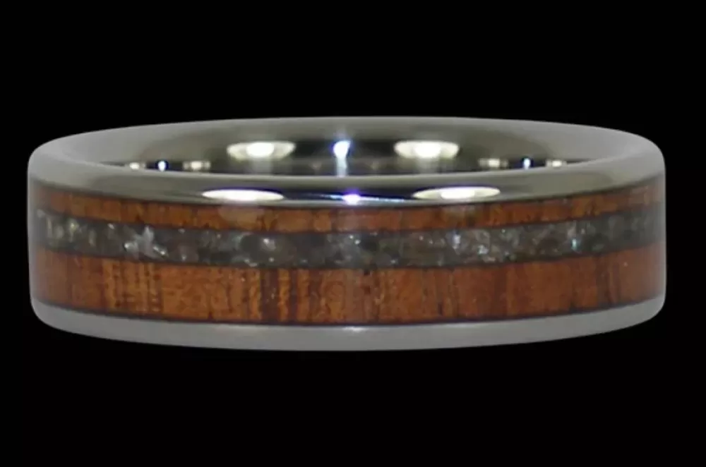 Hawaiian Jewelry | Hawaiian Titanium Rings Black Pearl And Koa Wood Inlay Titanium Ring