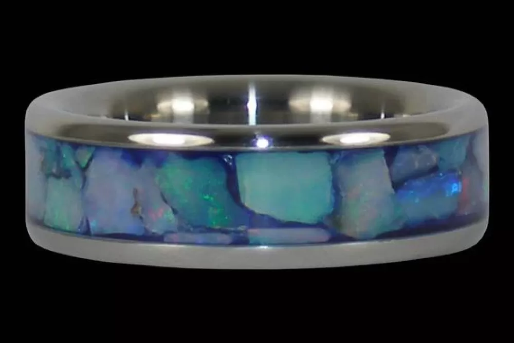 Rings | Hawaiian Titanium Rings Blue Australian Opal Titanium Ring