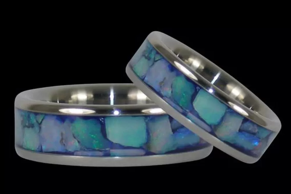 Rings | Hawaiian Titanium Rings Blue Australian Opal Titanium Ring