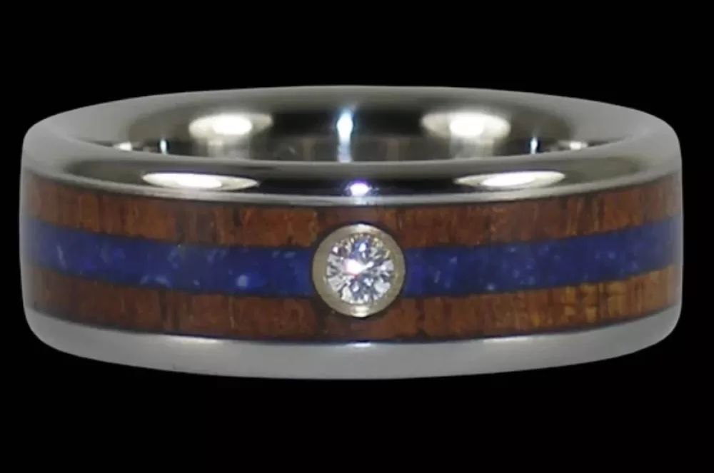 Rings | Hawaiian Titanium Rings Blue Lapis And Hawaiian Koa Wood Titanium Ring