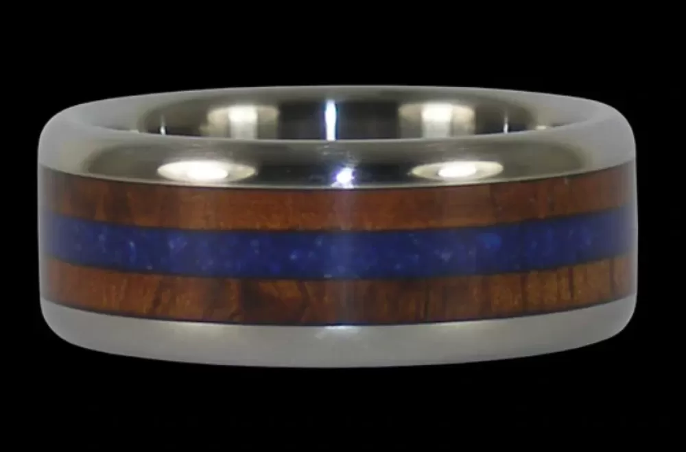 Rings | Hawaiian Titanium Rings Blue Lapis And Hawaiian Koa Wood Titanium Ring