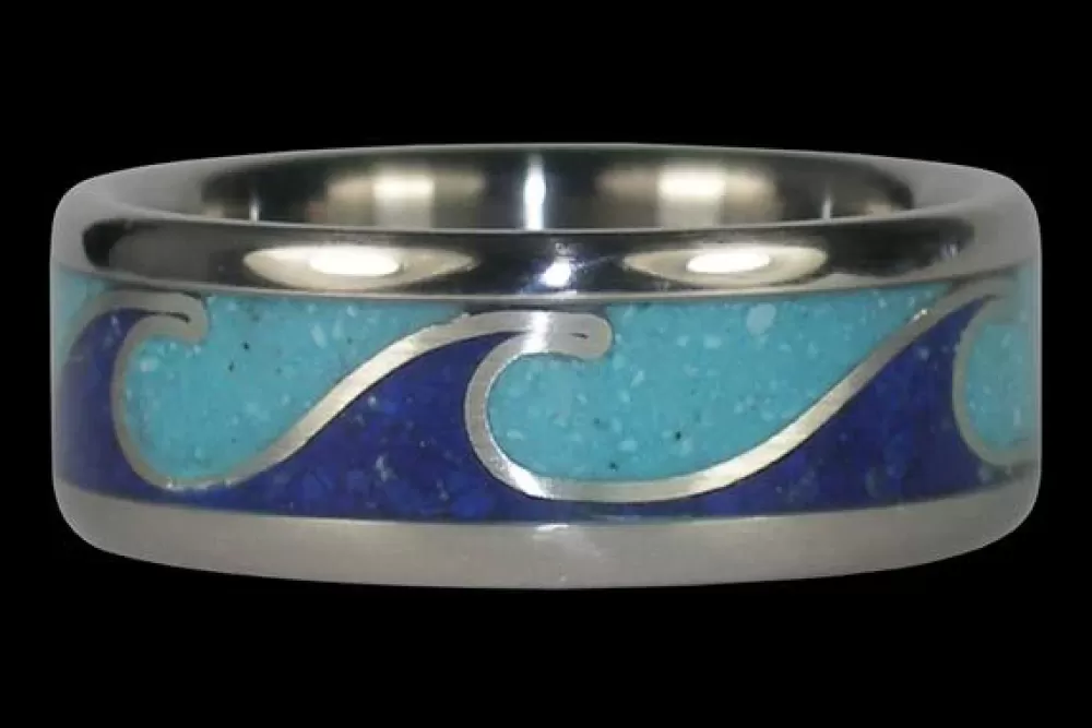 Rings | Hawaiian Titanium Rings Blue Turquoise And Lapis Wave Titanium Ring