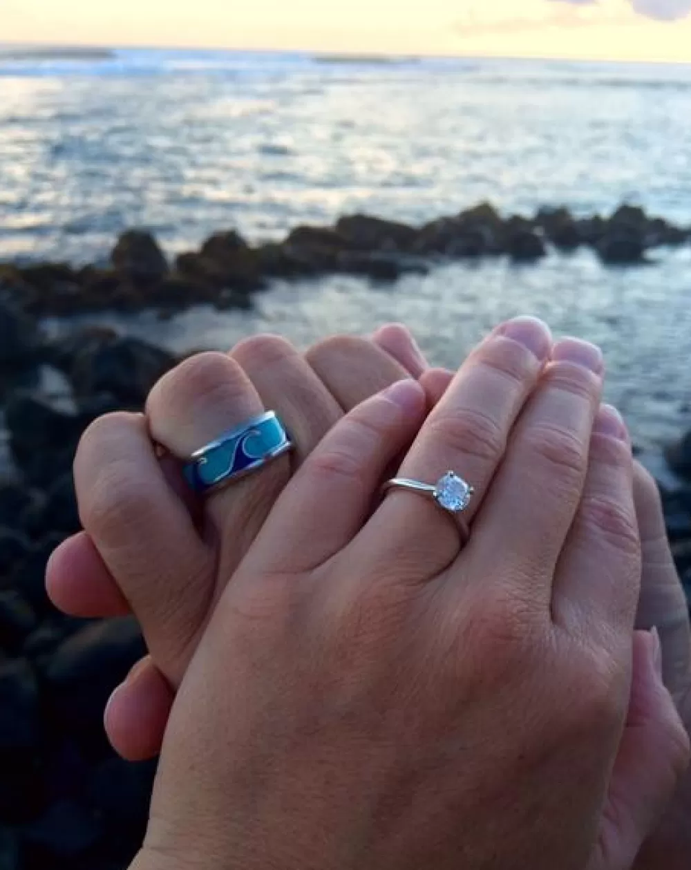 Hawaiian Jewelry | Hawaiian Titanium Rings Blue Turquoise And Lapis Wave Titanium Ring