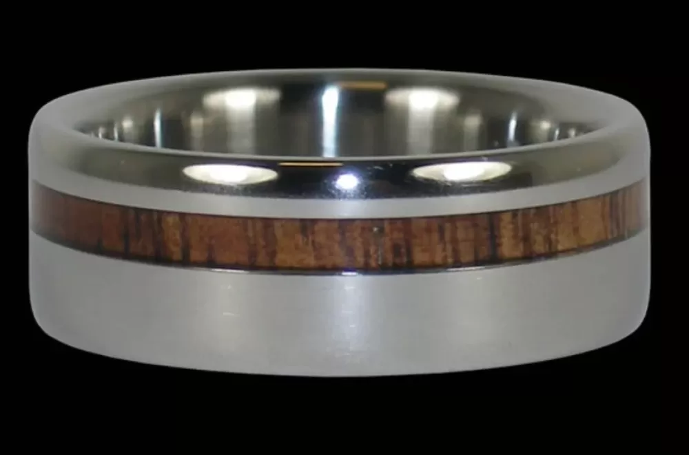 Rings | Hawaiian Titanium Rings Dark Koa Offset Inlay Titanium Ring