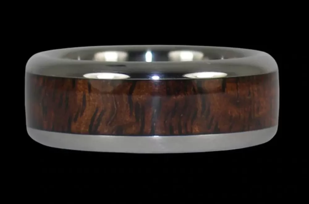 Rings | Hawaiian Titanium Rings Dark Koa Offset Inlay Titanium Ring