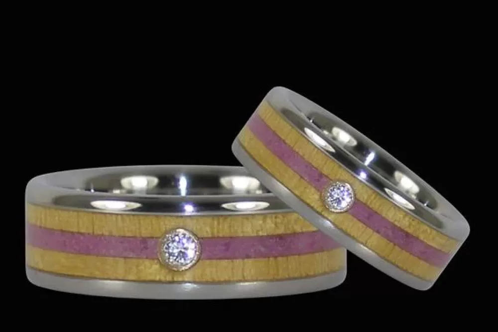 Hawaiian Jewelry | Hawaiian Titanium Rings Diamond Titanium Ring With Pink Sugilite