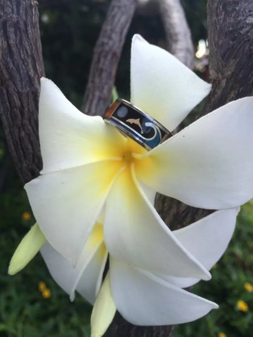 Hawaiian Jewelry | Hawaiian Titanium Rings Dolphin Ring With Opal And Koa Wood