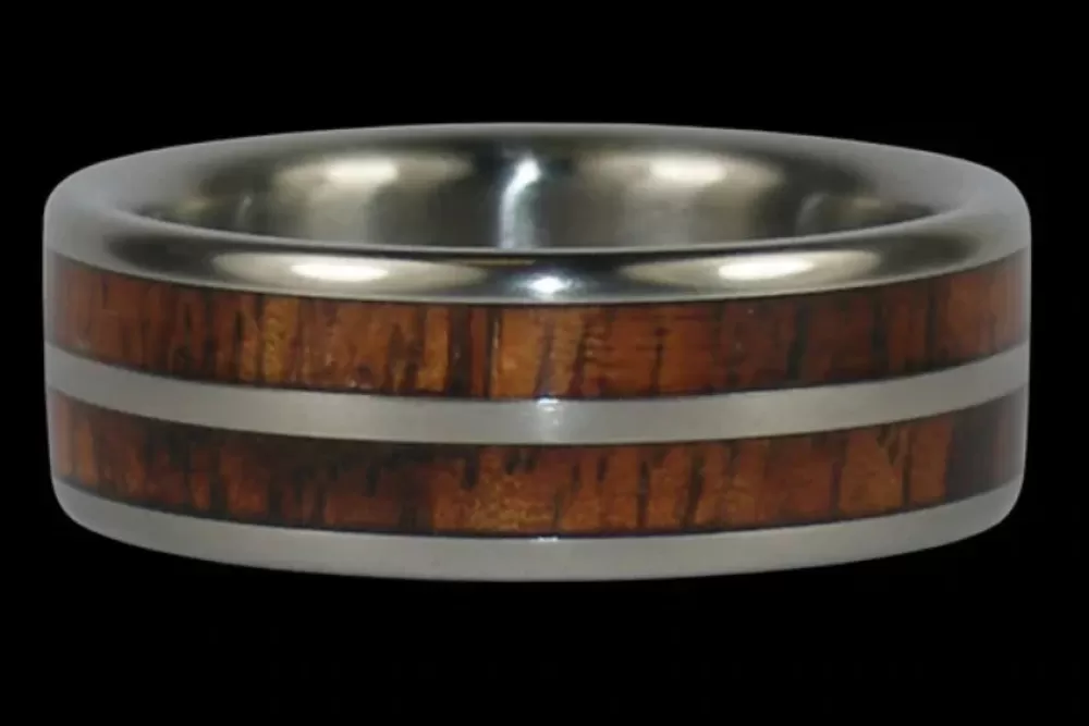 Rings | Hawaiian Titanium Rings Double Koa Wood Inlay Titanium Ring