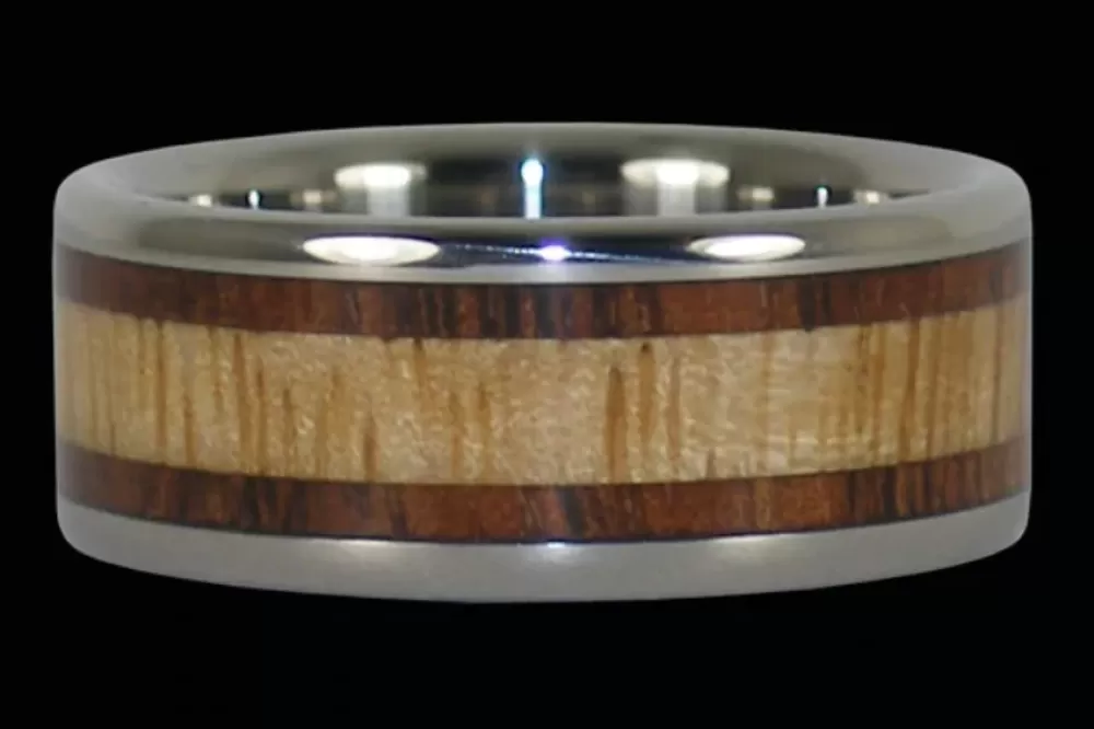 Rings | Hawaiian Titanium Rings Hawaiian Koa And Mango Wood Inlay Titanium Ring