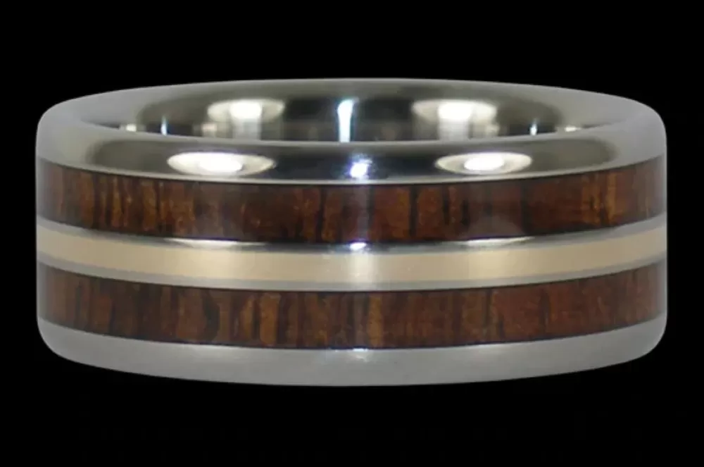 Rings | Hawaiian Titanium Rings Hawaiian Koa Wood Titanium Ring With Gold Inlay