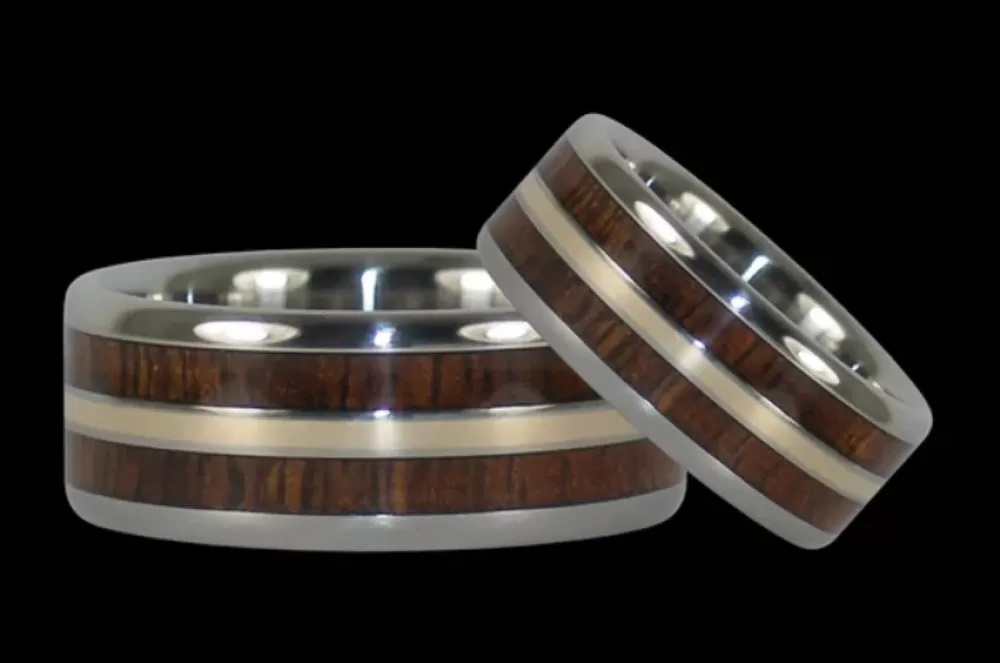 Hawaiian Jewelry | Hawaiian Titanium Rings Hawaiian Koa Wood Titanium Ring With Gold Inlay