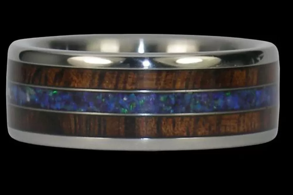 Rings | Hawaiian Titanium Rings Kahuna Opal Koa Titanium Ring