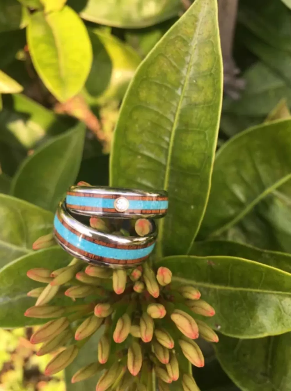 Rings | Hawaiian Titanium Rings Koa And Turquoise Titanium Ring Band