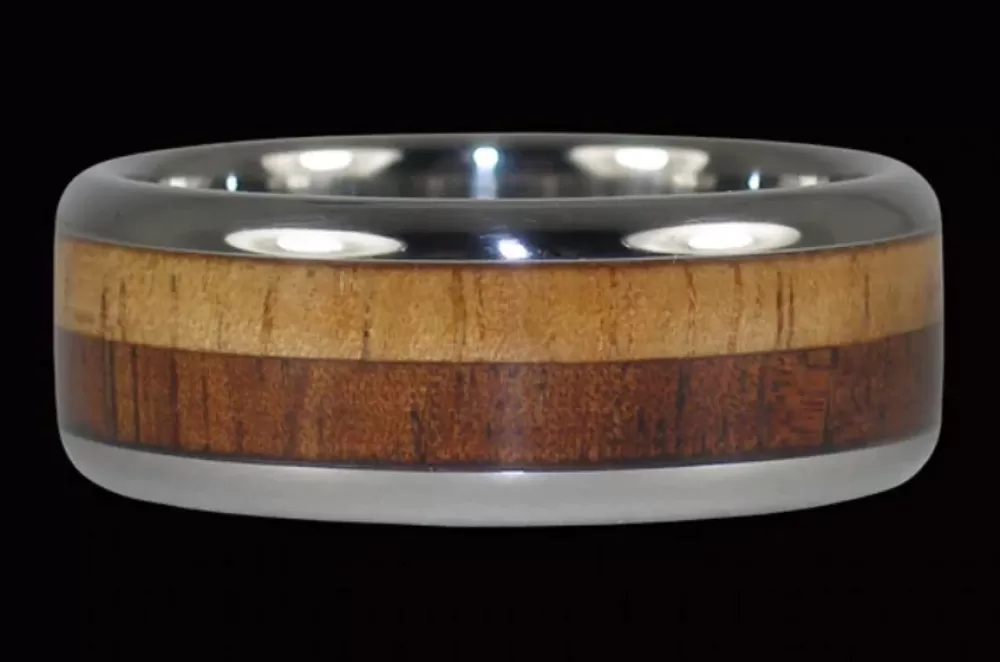 Rings | Hawaiian Titanium Rings Light And Dark Koa Wood Titanium Ring