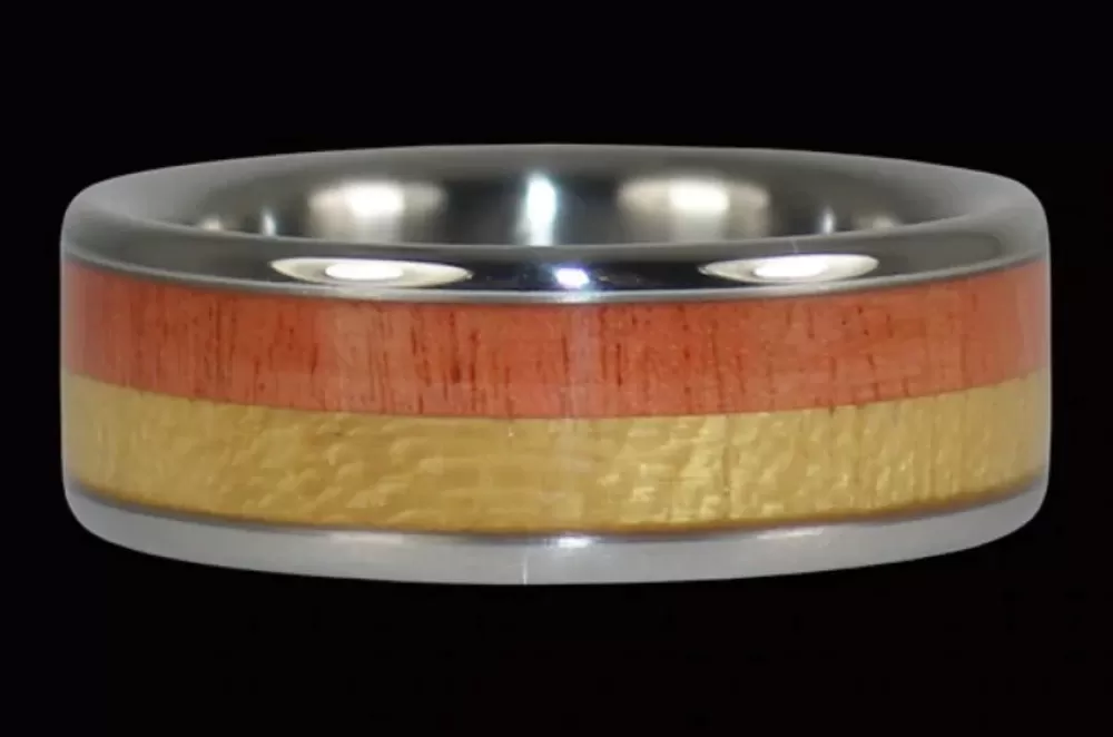 Hawaiian Jewelry | Hawaiian Titanium Rings Light And Dark Koa Wood Titanium Ring