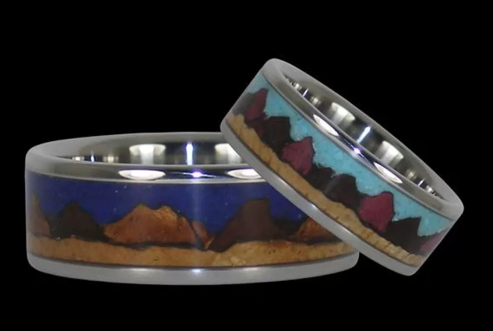 Hawaiian Jewelry | Hawaiian Titanium Rings Mountain Ring Set