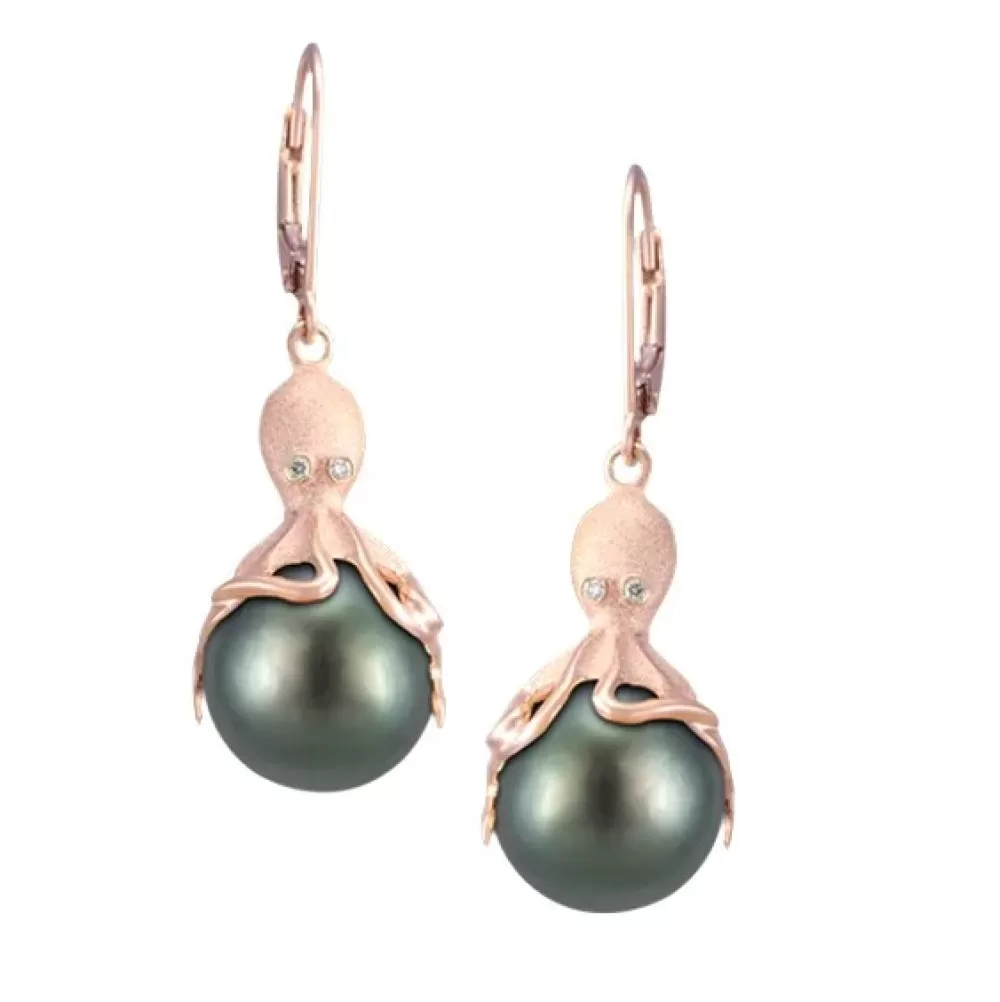 Earrings | Denny Wong Rose Gold Octopus Earrings With 11Mm Tahitian Pearls & Diamonds