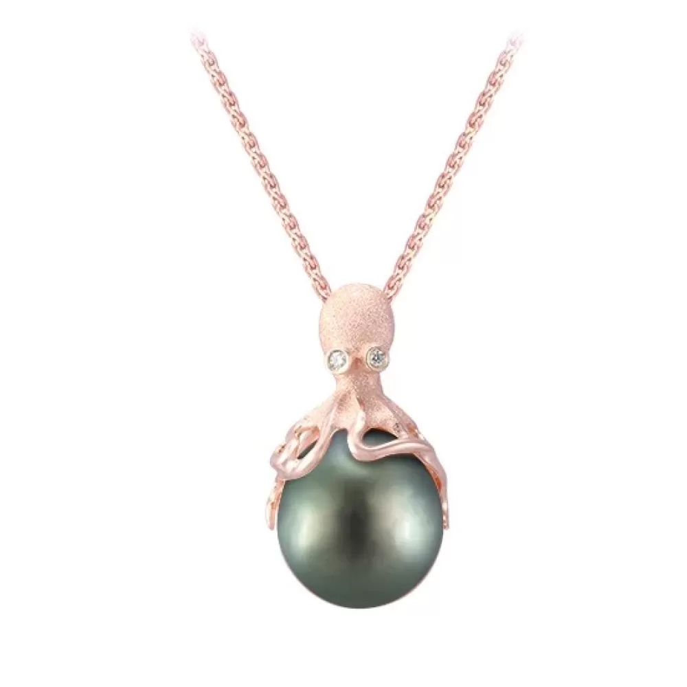 Pendants & Necklaces | Denny Wong Rose Gold Octopus Pendant With 11Mm Tahitian Pearl & Diamonds