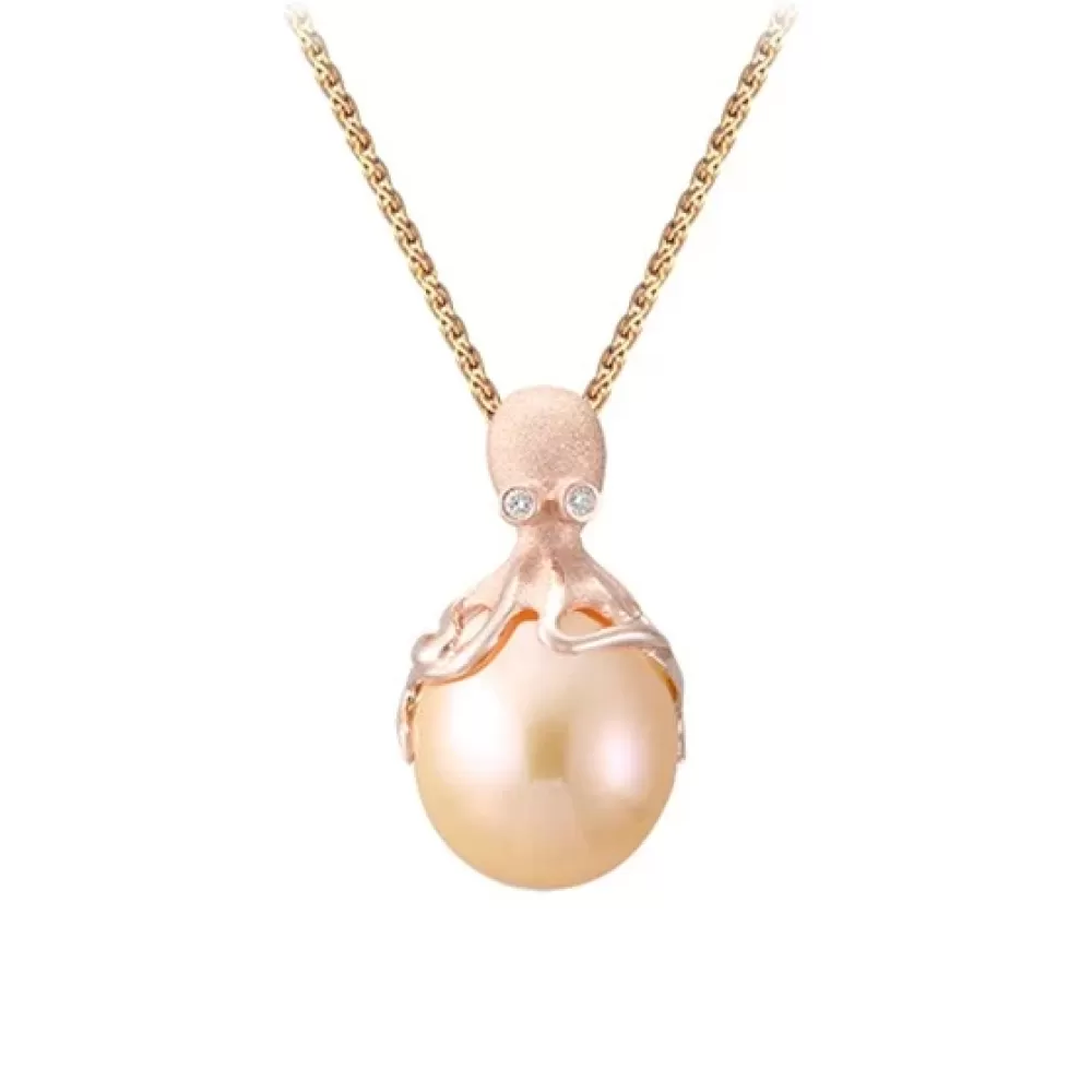 Pendants & Necklaces | Denny Wong Rose Gold Octopus Pendant With 12Mm Peach Fresh Water Pearl & Diamonds