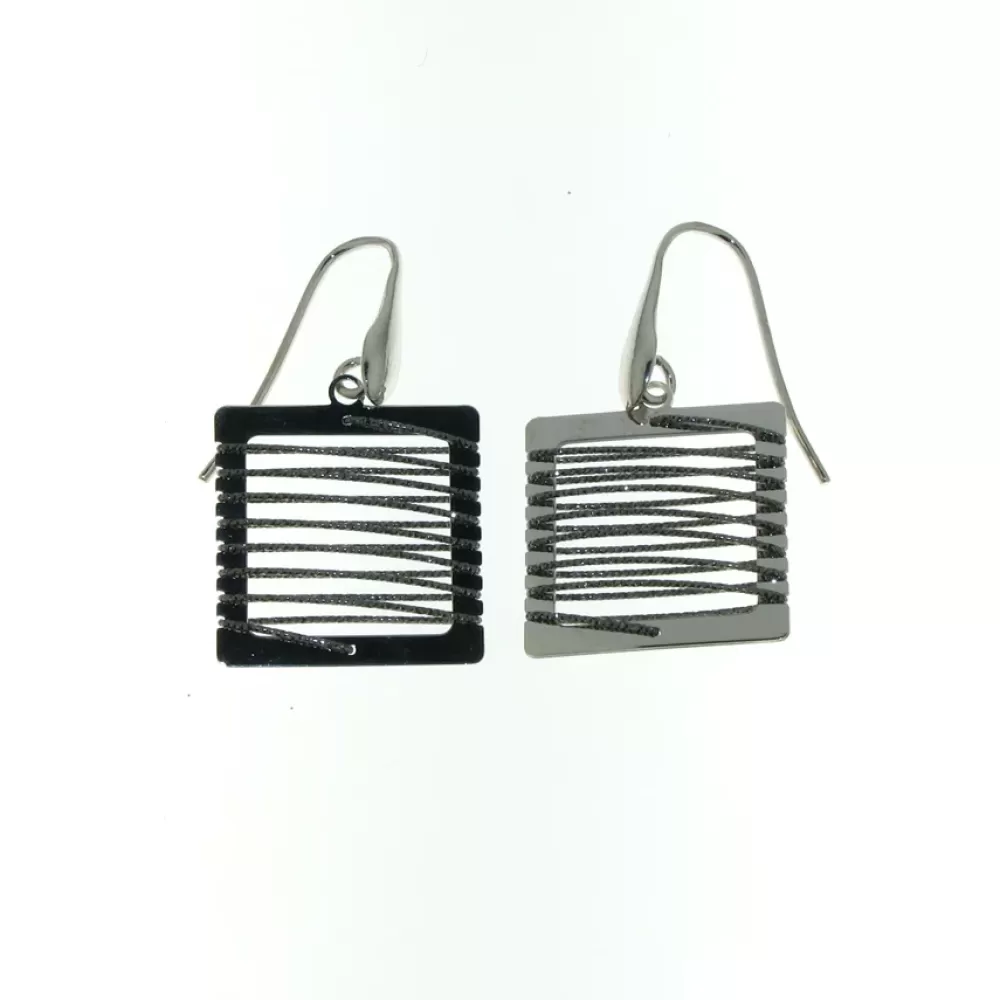Earrings | Elliott Chandler Sterling Silver Square-Shaped Dangle Earrings With A Spiral Glitter Wire Design