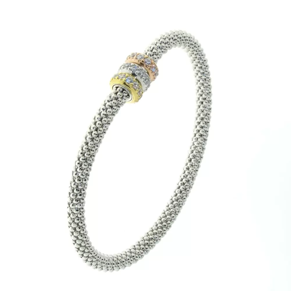 Bangles & Bracelets | Elliott Chandler Sterling Silver Tri-Colored (Rose, White And Yellow) Cubic Zirconia Flexible Bangle