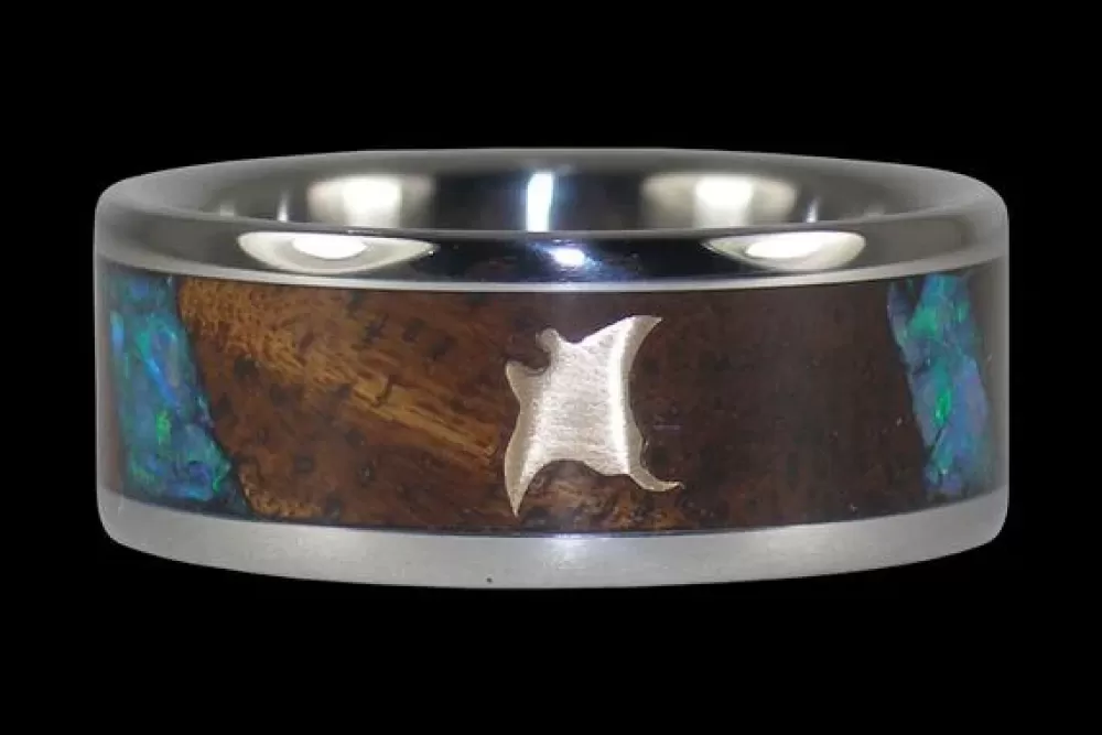 Hawaiian Jewelry | Hawaiian Titanium Rings Three Falls Australian Opal Titanium Ring