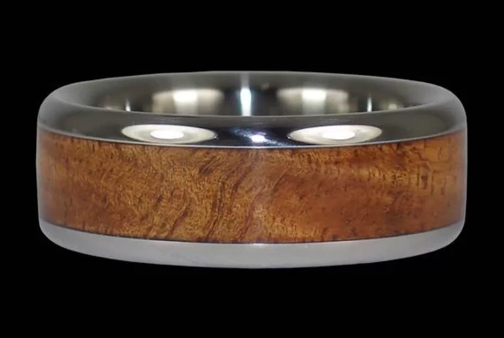 Hawaiian Jewelry | Hawaiian Titanium Rings Tiger Koa Wood Hawaii Titanium Ring