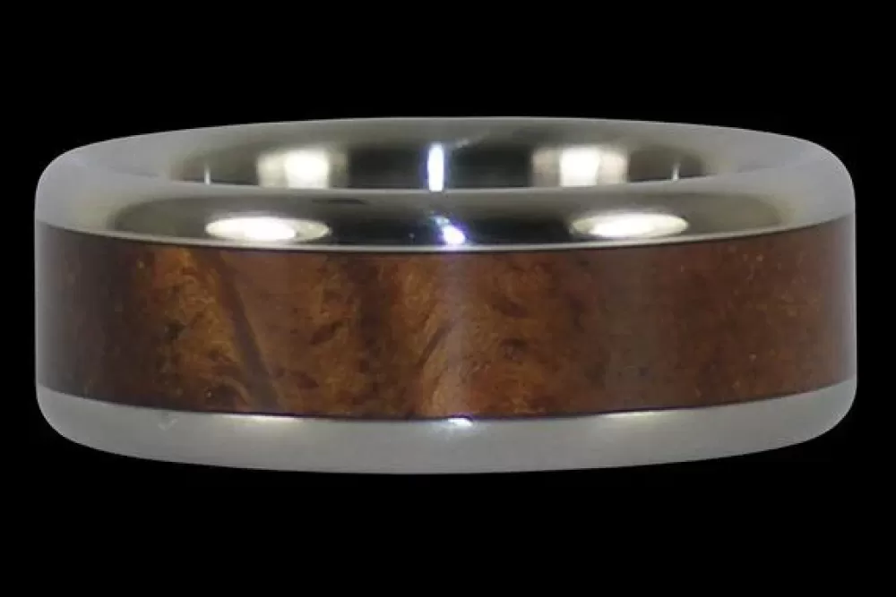 Hawaiian Jewelry | Hawaiian Titanium Rings Titanium Ring With Hawaiian Curly Koa Wood