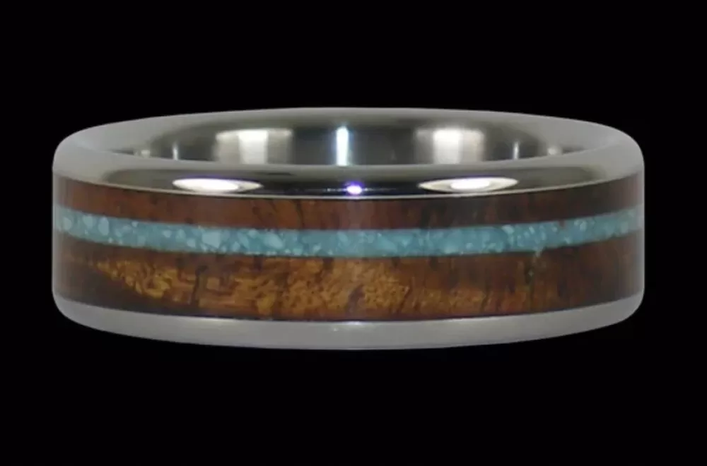 Rings | Hawaiian Titanium Rings Turquoise And Koa Wood Titanium Ring