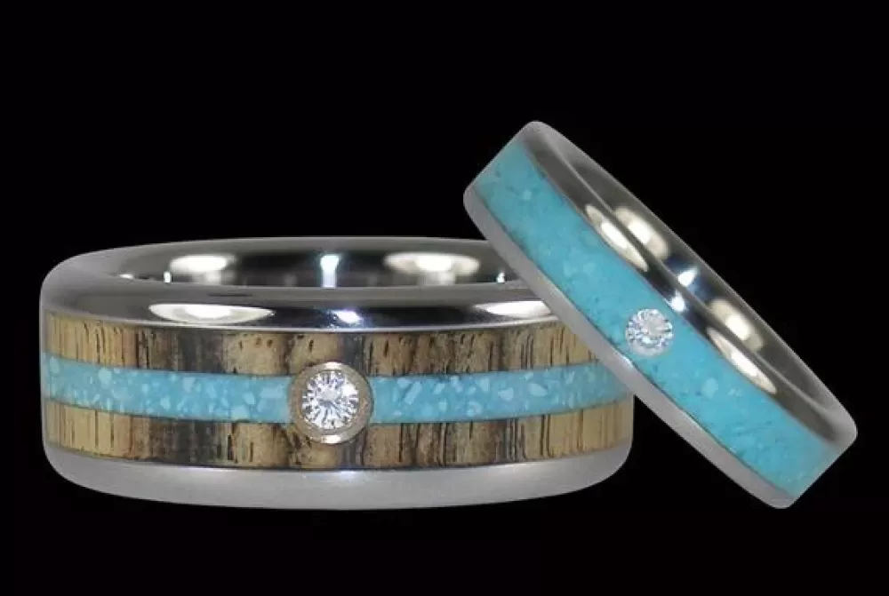 Rings | Hawaiian Titanium Rings Turquoise Diamond Ring