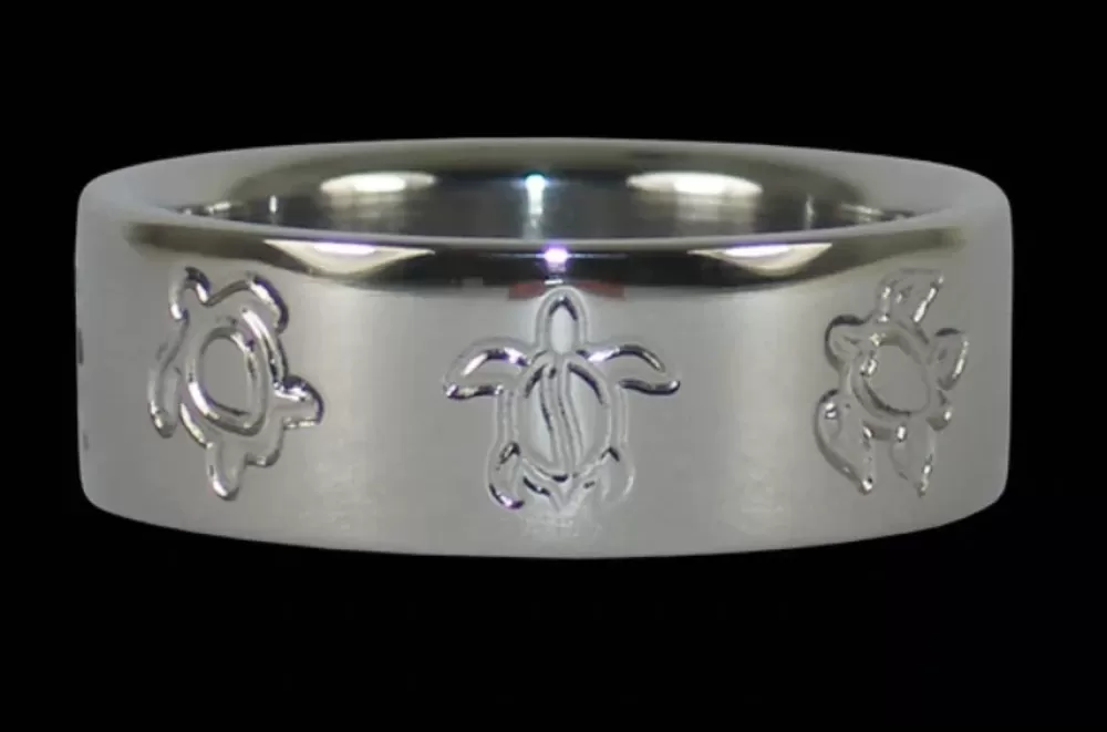 Hawaiian Jewelry | Hawaiian Titanium Rings Turtle Engraving Titanium Ring Band