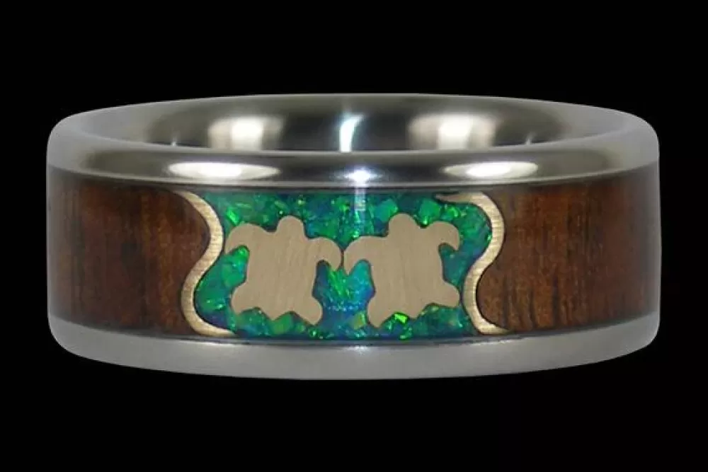 Hawaiian Jewelry | Hawaiian Titanium Rings Two Turtles Titanium Ring