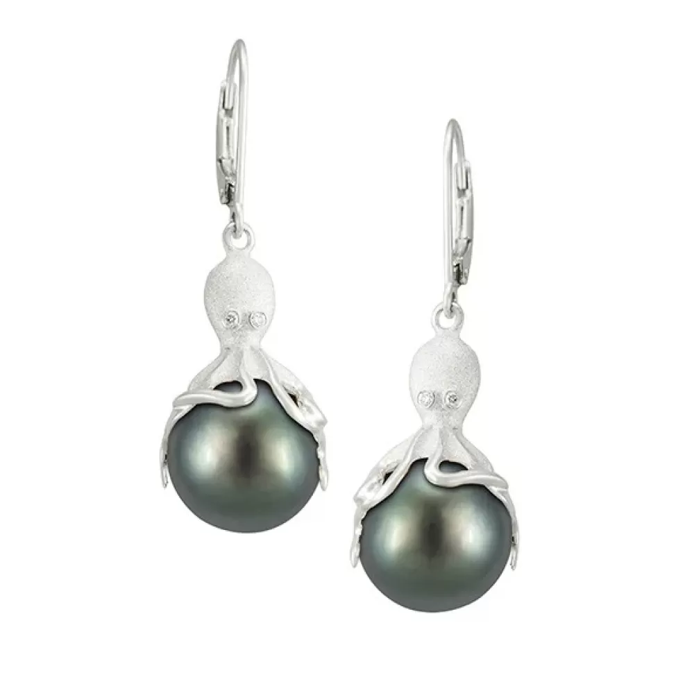 Earrings | Denny Wong White Gold Octopus Earrings With 11Mm Tahitian Pearls & Diamonds