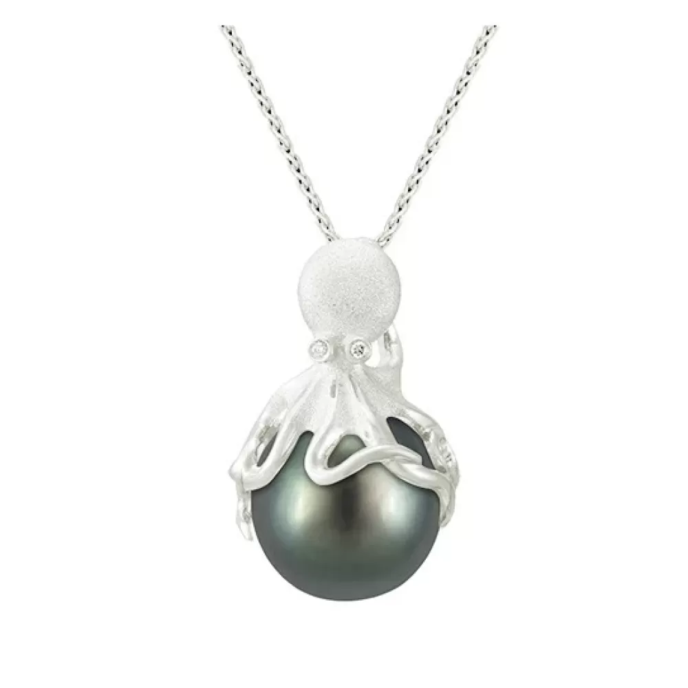 Pendants & Necklaces | Denny Wong White Gold Octopus Pendant With 13Mm Tahitian Pearl & Diamonds