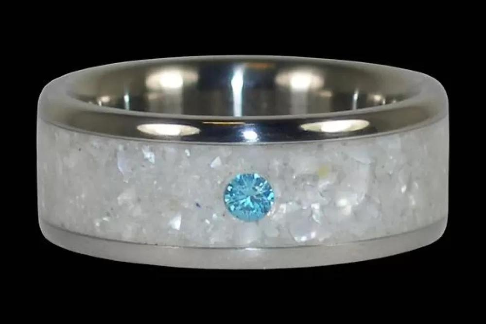 Hawaiian Jewelry | Hawaiian Titanium Rings White Pearl Blue Diamond Titanium Ring